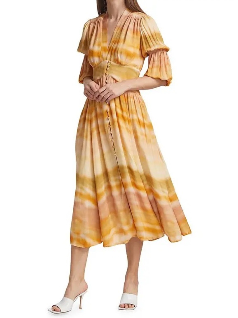 Cult Gaia Women’s Willow Tie Dye Orange Yellow Fit And Flare Midi Dress Sz Small